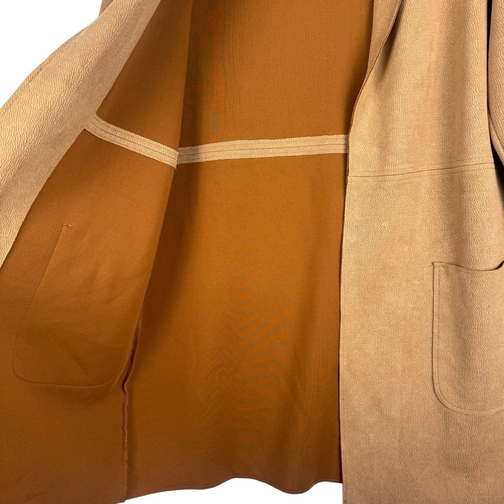 Zara Women’s Faux Suede Open Front Coat Size Large Casual Soft Long Jacket Tan - Picture 4 of 9